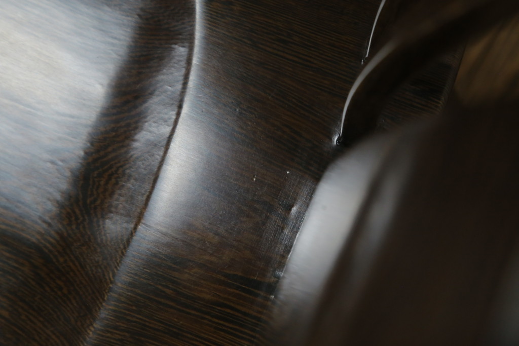 中古　鉄刀木(タガヤサン)　美しい杢目が目を惹くダイニングチェア2脚セット(板座チェア、椅子、イス)(R-066910)