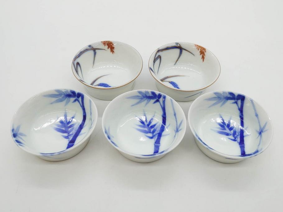 戦前　オールド香蘭社　有田焼　染付　色絵　金彩　(豆皿)約7cm　2.3寸/(花形皿)約10cm　3.2寸/(小皿)約11cm　3.4寸　(中皿)約14cm　4.6寸　様々なお料理が映える香蘭社の皿14点セット(ススキ、竹、桐、花、醤油皿、銘々皿、なます皿、深皿、変形皿、和皿、和食器、裏印、二寸三分、三寸二分、三寸四分、四寸六分)(R-080404)