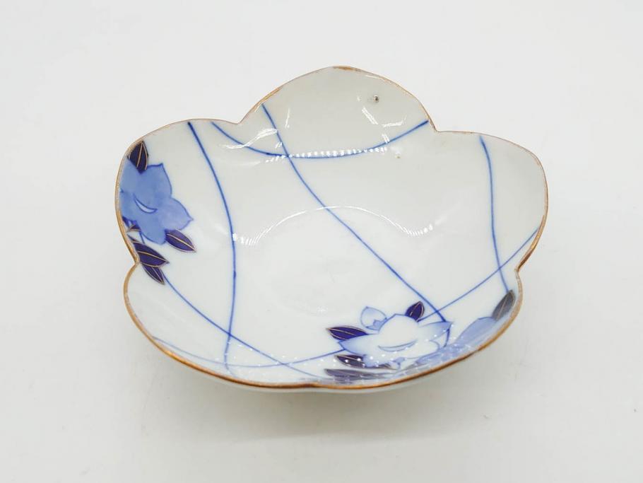 戦前　オールド香蘭社　有田焼　染付　色絵　金彩　(豆皿)約7cm　2.3寸/(花形皿)約10cm　3.2寸/(小皿)約11cm　3.4寸　(中皿)約14cm　4.6寸　様々なお料理が映える香蘭社の皿14点セット(ススキ、竹、桐、花、醤油皿、銘々皿、なます皿、深皿、変形皿、和皿、和食器、裏印、二寸三分、三寸二分、三寸四分、四寸六分)(R-080404)