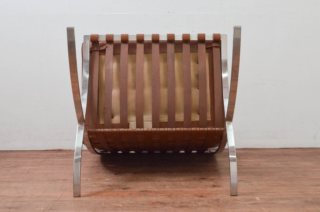 ビンテージ　本革　Knoll(ノル)　スタイリッシュなデザインでお部屋の雰囲気をカッコよくしてくれるバルセロナチェア(ラウンジチェア、1人掛けソファ、椅子、イス、ヴィンテージ)(R-078026)