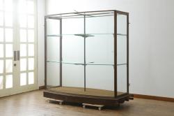 アンティーク家具　Rガラス　ナラ材　シンプルで小ぶりなガラスケース(ショーケース、飾り棚、陳列棚、曲げガラス)(R-040152)