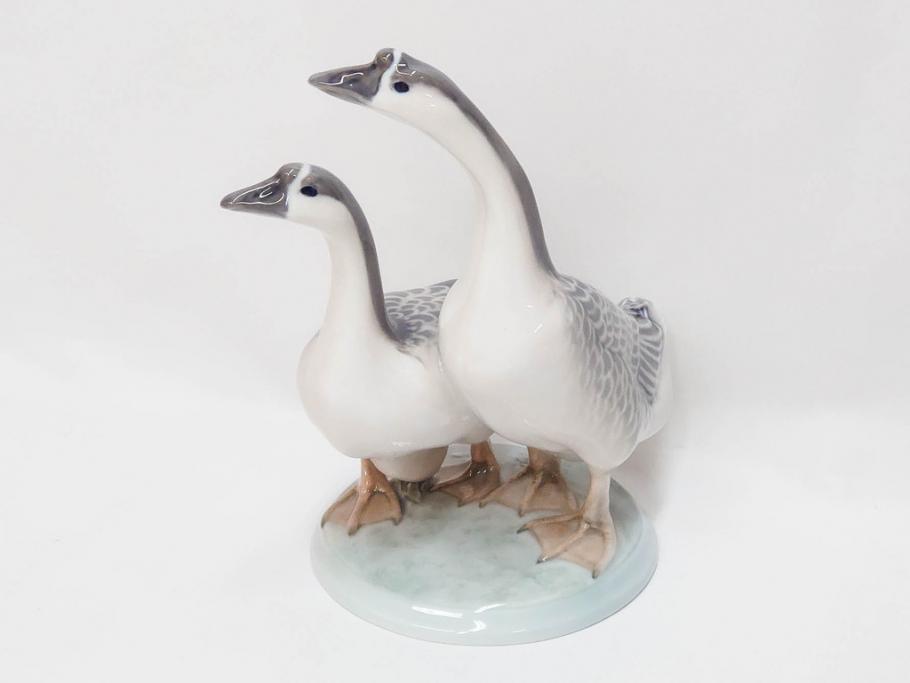 デンマーク　ROYAL COPENHAGEN(ロイヤルコペンハーゲン)　「ペアのガチョウ」　2068　仲睦まじい姿に心がほっこりするフィギュリン(鳥、置物、ディスプレイ、陶器、オブジェ、北欧)(R-080550)