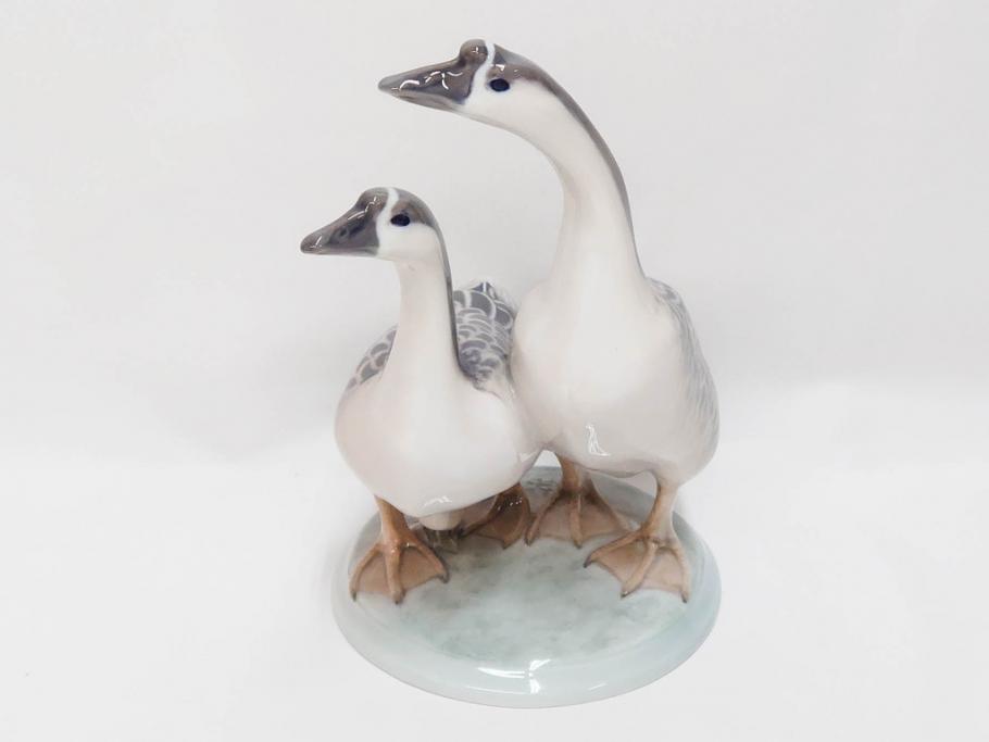 デンマーク　ROYAL COPENHAGEN(ロイヤルコペンハーゲン)　「ペアのガチョウ」　2068　仲睦まじい姿に心がほっこりするフィギュリン(鳥、置物、ディスプレイ、陶器、オブジェ、北欧)(R-080550)
