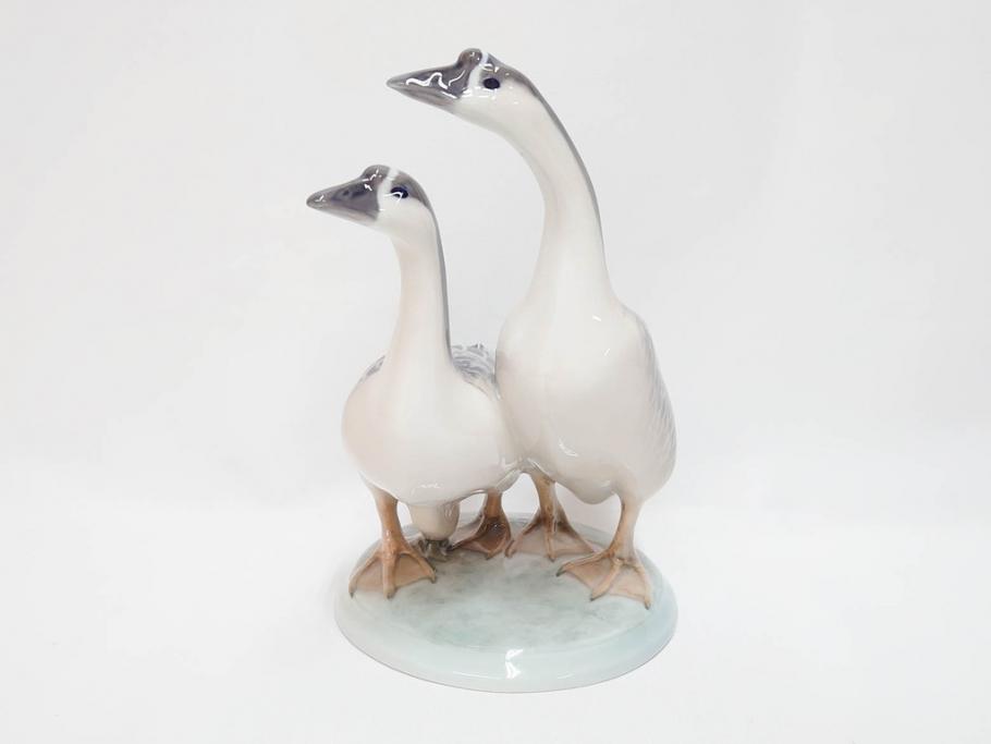 デンマーク　ROYAL COPENHAGEN(ロイヤルコペンハーゲン)　「ペアのガチョウ」　2068　仲睦まじい姿に心がほっこりするフィギュリン(鳥、置物、ディスプレイ、陶器、オブジェ、北欧)(R-080550)