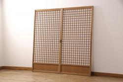 アンティーク建具　和の空間作りにおすすめな筬(オサ)欄間1枚(明り取り、明かり取り、オサランマ、格子ランマ)(R-069294)