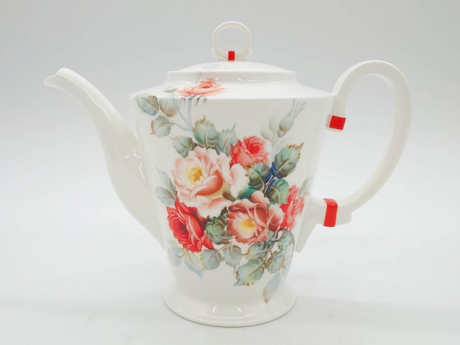 オールドノリタケ　NORITAKE　薔薇文様のデザインが上品な印象を与えるティーセット(バラ、ティーカップ&ソーサー6客、ティーポット、シュガーポット、ミルクポット、クリーマー、C&S、洋食器)(R-074867)