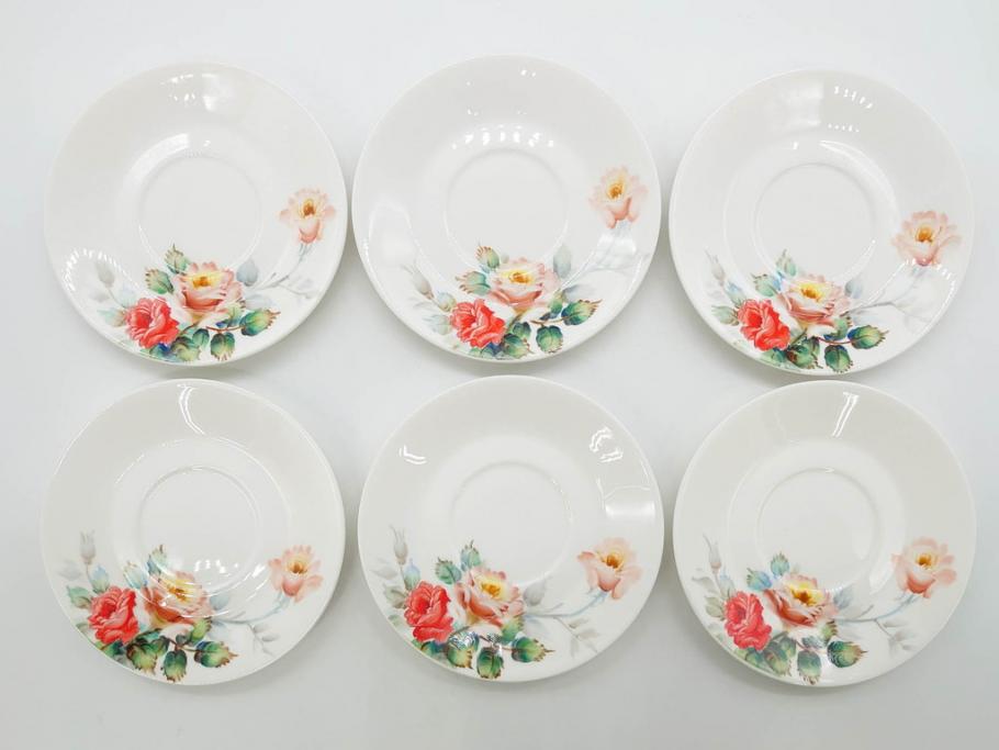 オールドノリタケ　NORITAKE　薔薇文様のデザインが上品な印象を与えるティーセット(バラ、ティーカップ&ソーサー6客、ティーポット、シュガーポット、ミルクポット、クリーマー、C&S、洋食器)(R-074867)