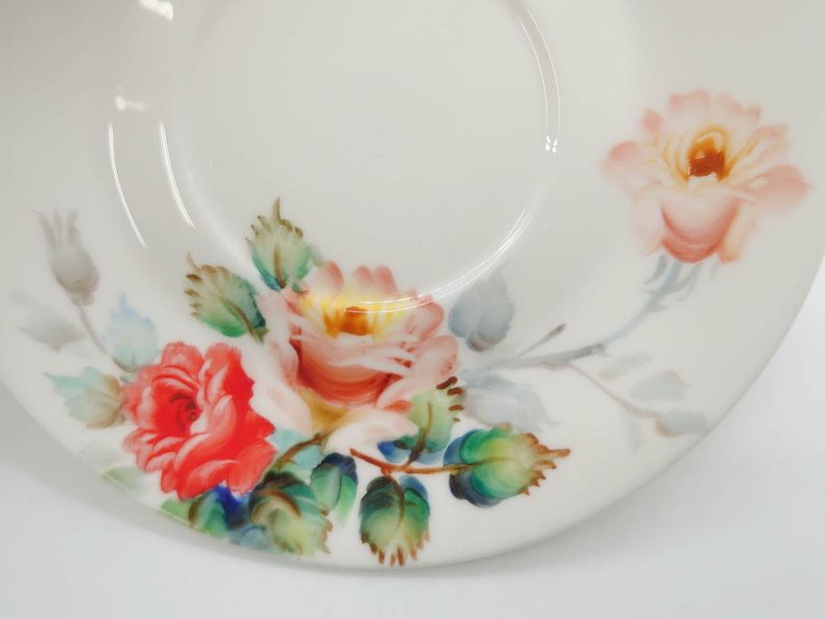 オールドノリタケ　NORITAKE　薔薇文様のデザインが上品な印象を与えるティーセット(バラ、ティーカップ&ソーサー6客、ティーポット、シュガーポット、ミルクポット、クリーマー、C&S、洋食器)(R-074867)