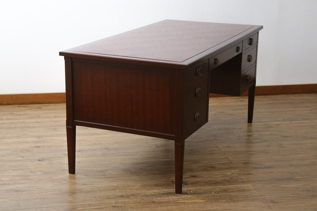 中古　神戸洋家具　メープル不二屋(MAPULE FUJIYA)　上品で洗練された佇まいが魅力の両袖デスク(両袖机、ニーホールデスク、ワークデスク、オフィスデスク、在宅用、在宅ワーク用)(定価約48万円)(R-066913)