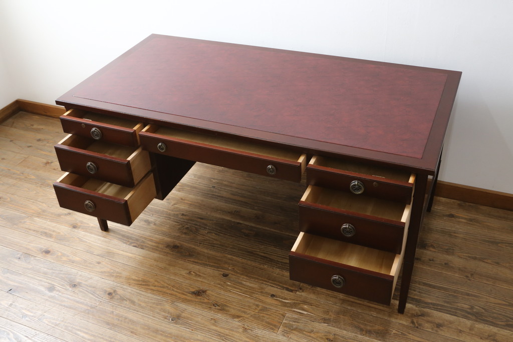 中古　神戸洋家具　メープル不二屋(MAPULE FUJIYA)　上品で洗練された佇まいが魅力の両袖デスク(両袖机、ニーホールデスク、ワークデスク、オフィスデスク、在宅用、在宅ワーク用)(定価約48万円)(R-066913)