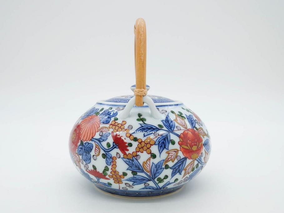 源右衛門　有田焼　古伊万里風　牡丹絵　緻密で華麗な色彩が見事な茶器セット(草花紋、金彩、土瓶、急須、湯呑み、湯飲み5客、湯のみ茶碗、蓋付、茶道具、煎茶、和食器、共箱付き、裏印)(R-080548)