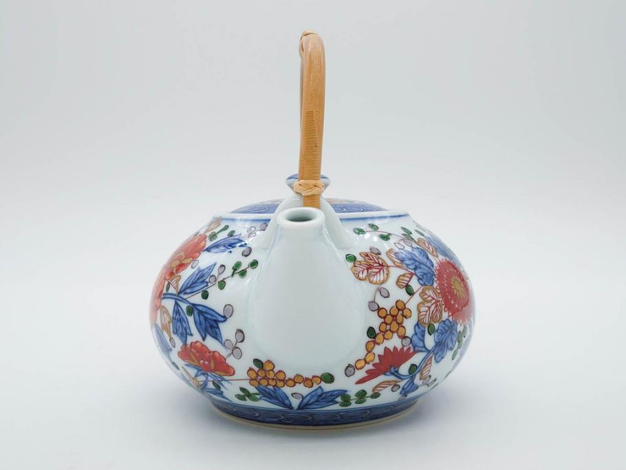 源右衛門　有田焼　古伊万里風　牡丹絵　緻密で華麗な色彩が見事な茶器セット(草花紋、金彩、土瓶、急須、湯呑み、湯飲み5客、湯のみ茶碗、蓋付、茶道具、煎茶、和食器、共箱付き、裏印)(R-080548)