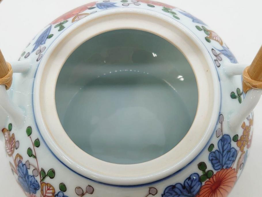 源右衛門　有田焼　古伊万里風　牡丹絵　緻密で華麗な色彩が見事な茶器セット(草花紋、金彩、土瓶、急須、湯呑み、湯飲み5客、湯のみ茶碗、蓋付、茶道具、煎茶、和食器、共箱付き、裏印)(R-080548)