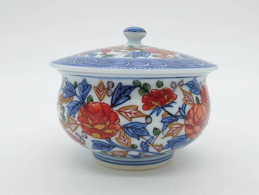 源右衛門　有田焼　古伊万里風　牡丹絵　緻密で華麗な色彩が見事な茶器セット(草花紋、金彩、土瓶、急須、湯呑み、湯飲み5客、湯のみ茶碗、蓋付、茶道具、煎茶、和食器、共箱付き、裏印)(R-080548)