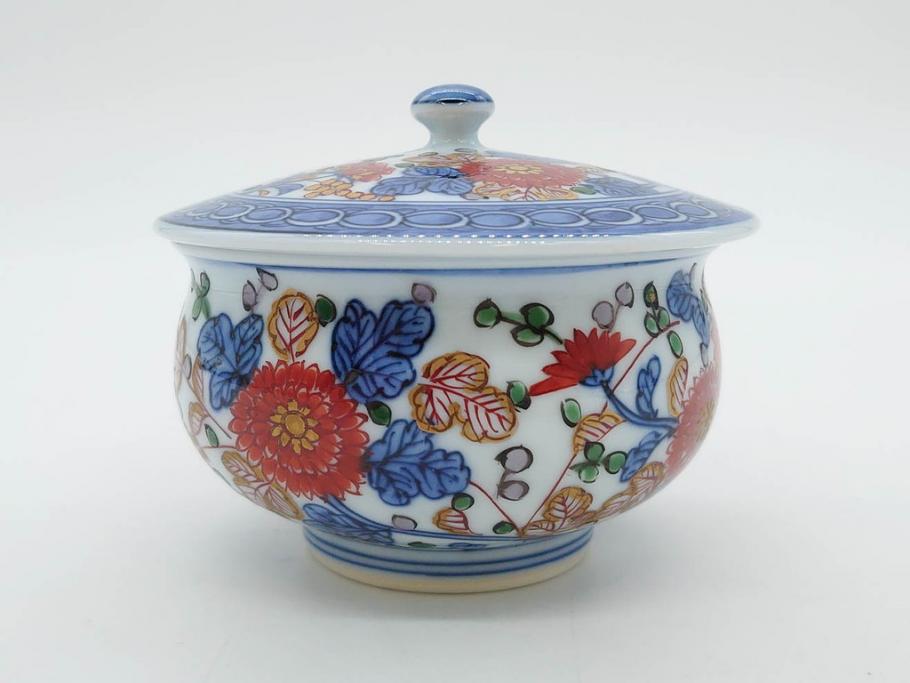 源右衛門　有田焼　古伊万里風　牡丹絵　緻密で華麗な色彩が見事な茶器セット(草花紋、金彩、土瓶、急須、湯呑み、湯飲み5客、湯のみ茶碗、蓋付、茶道具、煎茶、和食器、共箱付き、裏印)(R-080548)