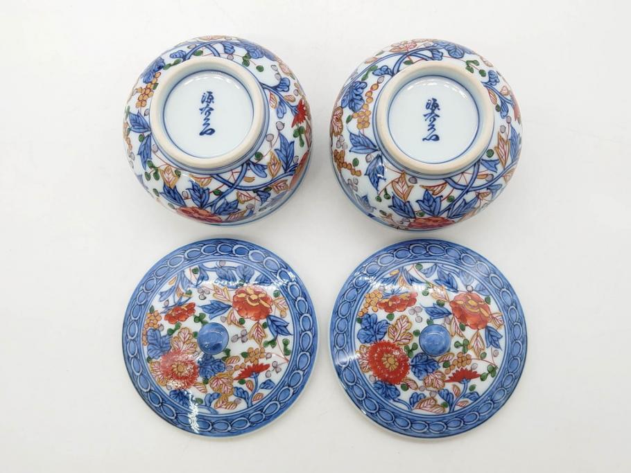 源右衛門　有田焼　古伊万里風　牡丹絵　緻密で華麗な色彩が見事な茶器セット(草花紋、金彩、土瓶、急須、湯呑み、湯飲み5客、湯のみ茶碗、蓋付、茶道具、煎茶、和食器、共箱付き、裏印)(R-080548)