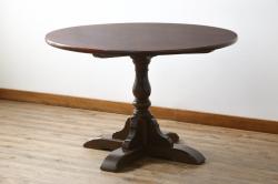 中古　美品　松本民芸家具　シックな佇まいがお洒落なラウンドテーブル(ダイニングテーブル、カフェテーブル、食卓、丸テーブル、2人掛け、4人掛け)(R-081244)