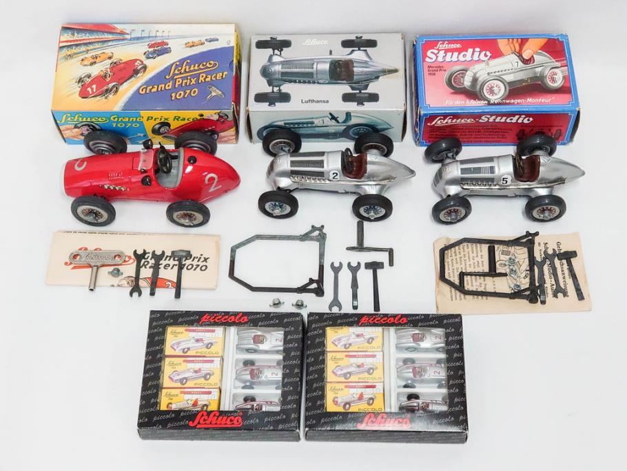 Schuco(シュコー)　Grand Prix Racer 1070　Studio 1050　Mercedes 1936　Piccolo(ピッコロ)　おもちゃ5点セット(ミニカー、Lufthansa、メルセデス、ゼンマイ、車、スポーツカー、外箱付き)(R-080762)