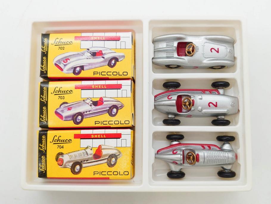 Schuco(シュコー)　Grand Prix Racer 1070　Studio 1050　Mercedes 1936　Piccolo(ピッコロ)　おもちゃ5点セット(ミニカー、Lufthansa、メルセデス、ゼンマイ、車、スポーツカー、外箱付き)(R-080762)