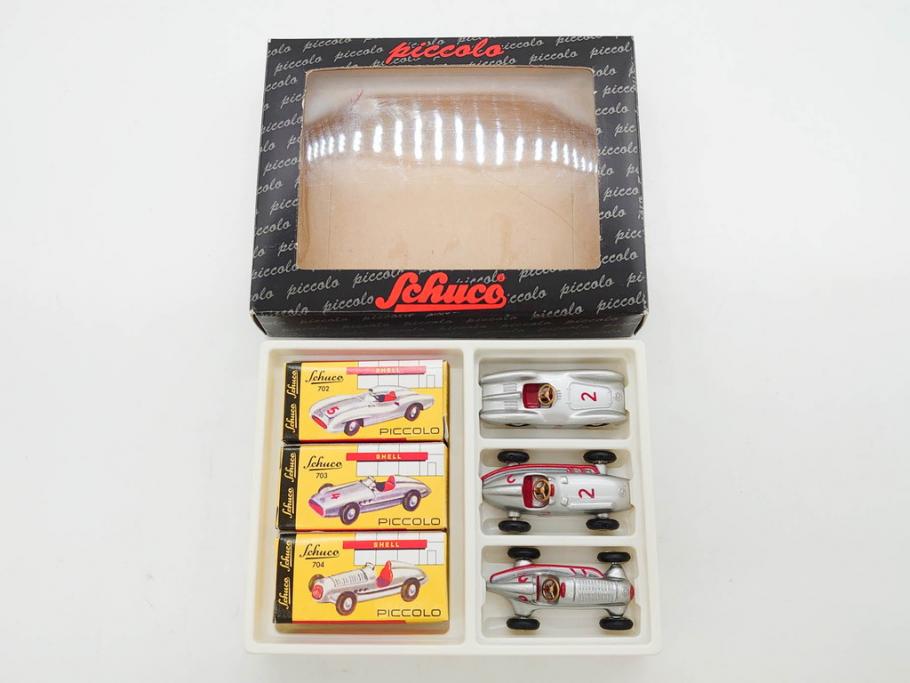 Schuco(シュコー)　Grand Prix Racer 1070　Studio 1050　Mercedes 1936　Piccolo(ピッコロ)　おもちゃ5点セット(ミニカー、Lufthansa、メルセデス、ゼンマイ、車、スポーツカー、外箱付き)(R-080762)