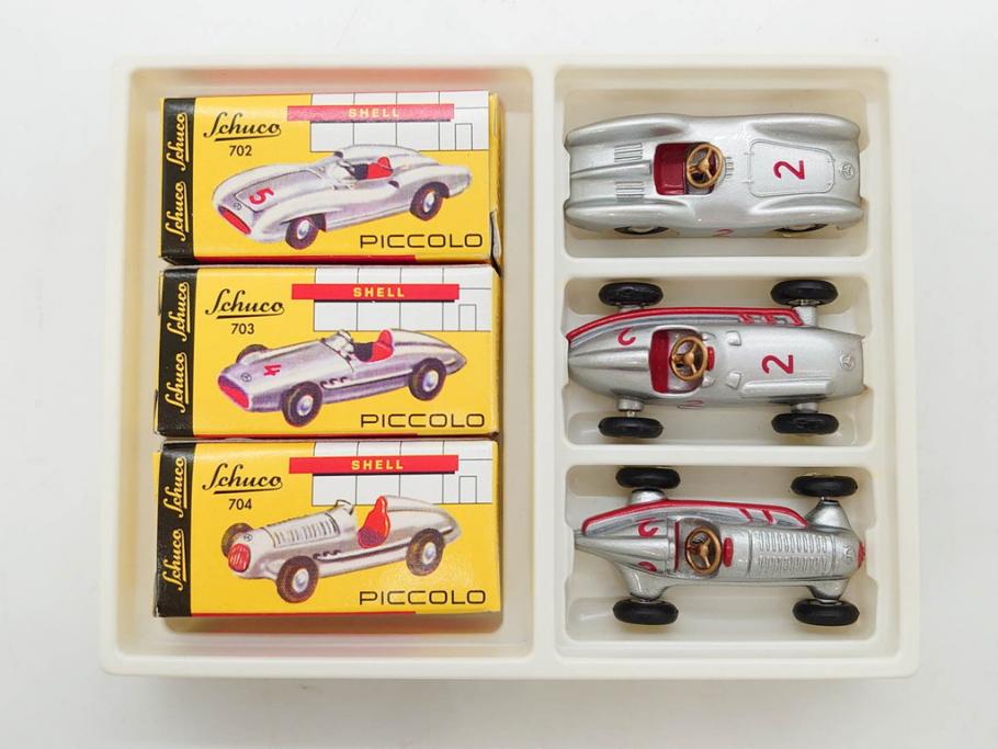 Schuco(シュコー)　Grand Prix Racer 1070　Studio 1050　Mercedes 1936　Piccolo(ピッコロ)　おもちゃ5点セット(ミニカー、Lufthansa、メルセデス、ゼンマイ、車、スポーツカー、外箱付き)(R-080762)