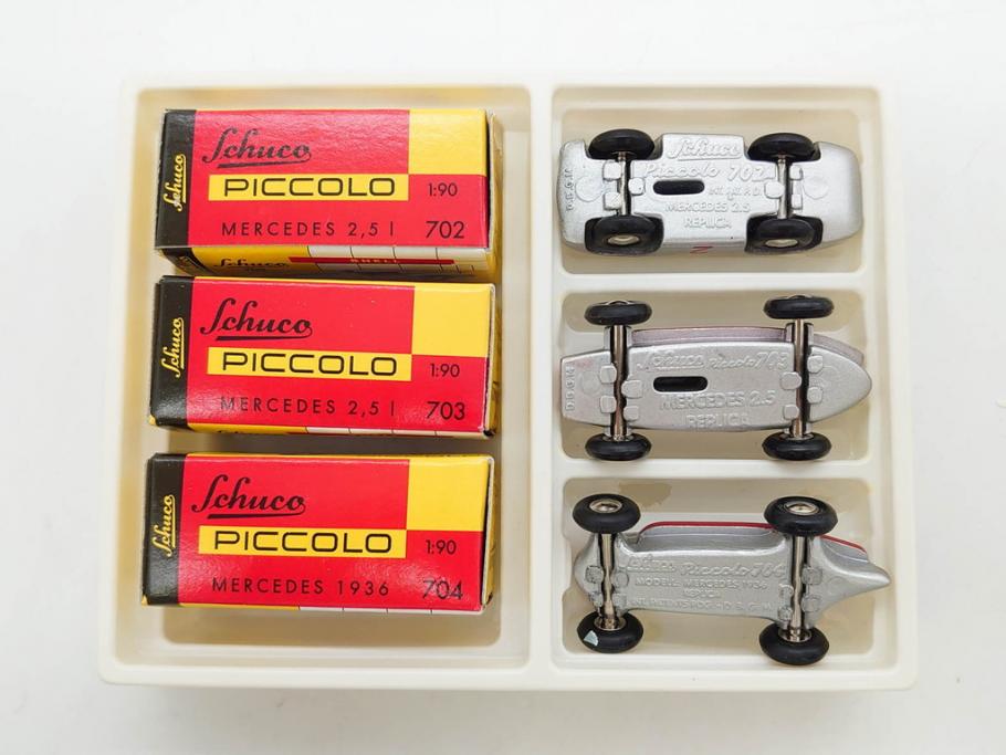 Schuco(シュコー)　Grand Prix Racer 1070　Studio 1050　Mercedes 1936　Piccolo(ピッコロ)　おもちゃ5点セット(ミニカー、Lufthansa、メルセデス、ゼンマイ、車、スポーツカー、外箱付き)(R-080762)