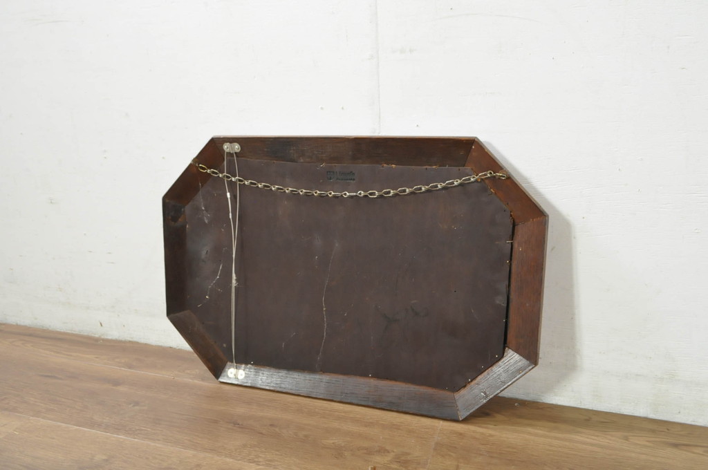 イギリスアンティーク　オーク材　Lloyd's Antiques(ロイズ・アンティークス)取り扱い　シンプルながらも気品漂う鏡(ウォールミラー、壁掛け鏡、吊鏡、英国)(R-080266)
