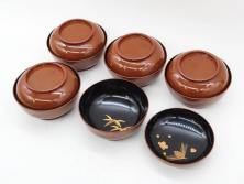 明治～大正期　輪島塗　蒔絵　木製　松竹梅　雅なお椀5客セット(金彩、松の実、花、吸物椀、木製、漆器、漆芸、金彩、和食器、蓋付き)(R-080765)
