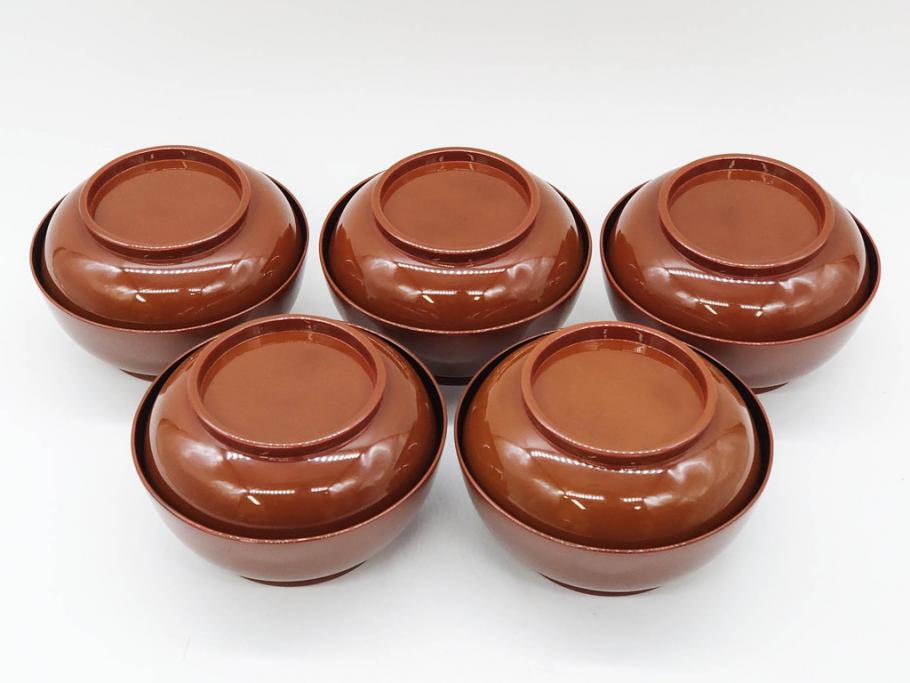 明治～大正期　輪島塗　蒔絵　木製　松竹梅　雅なお椀5客セット(金彩、松の実、花、吸物椀、木製、漆器、漆芸、金彩、和食器、蓋付き)(R-080765)