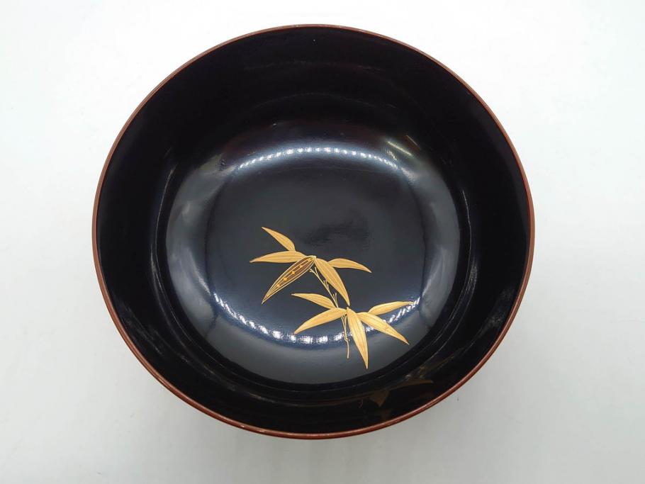 明治～大正期　輪島塗　蒔絵　木製　松竹梅　雅なお椀5客セット(金彩、松の実、花、吸物椀、木製、漆器、漆芸、金彩、和食器、蓋付き)(R-080765)