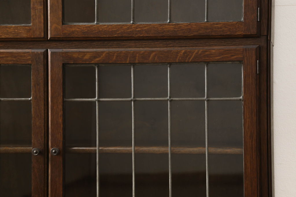 イギリスアンティーク　オーク材　Minty Oxford(ミンティ オックスフォード)社製　ステンドグラスがアクセントのスタッキングブックケース(本箱、書棚、戸棚、収納棚、キャビネット)(R-058187)