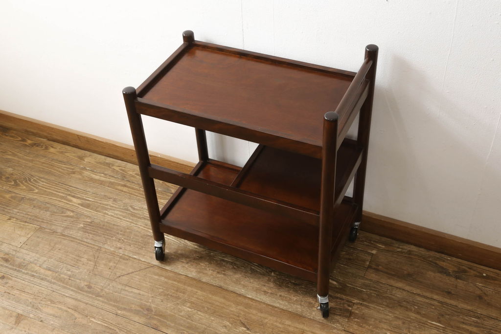 中古　美品　松本民芸家具　シックな雰囲気漂うB型ワゴン(サイドワゴン、キッチンワゴン、キャスターワゴン、花台)(R-055840)