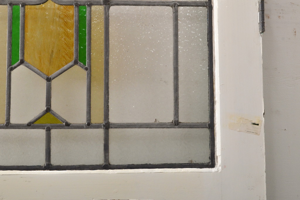 アンティーク建具　イギリス製　レトロなペイントがおしゃれなステンドグラスドア1枚(扉、玄関ドア)(R-055979)