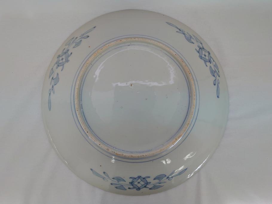 江戸幕末 古伊万里 色絵染付 金彩 麒麟 鳳凰 花蝶図 1尺5寸皿 約