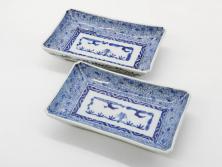 骨董　江戸期　古伊万里　船の図　染付　3.3寸小皿3枚セット(和食器)