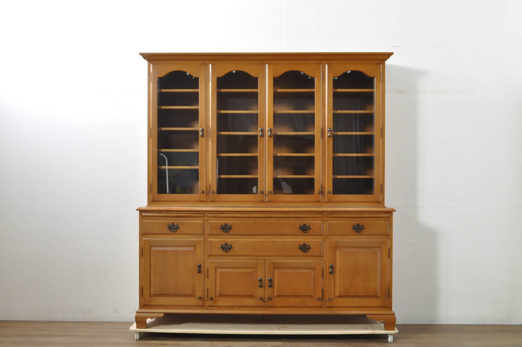 中古　美品　最高級!!　職人手作りオーダー家具　上質な作り込みの横浜ダニエル風作業台付きキャビネット(収納棚、戸棚、カップボード、食器棚)(製作費約185万円)(R-080277)