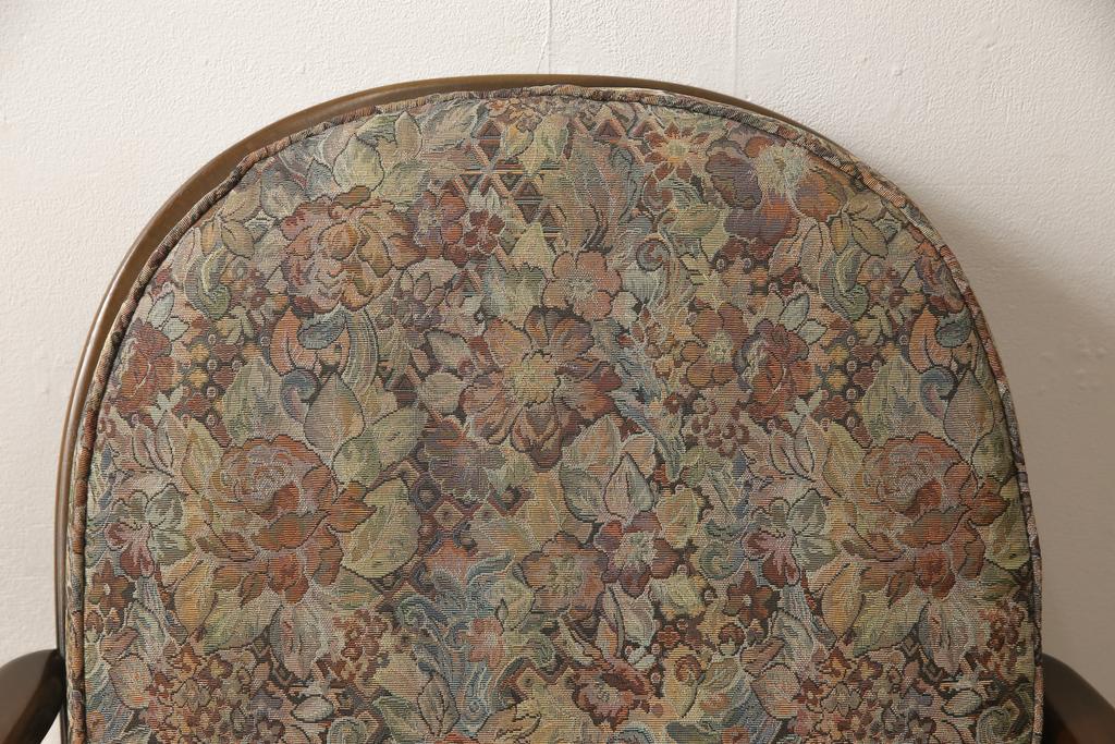 中古美品　ERCOL(アーコール)　上品な花柄が素敵な1人掛けソファ(ラウンジチェア、アームチェア、椅子、1シーターソファ)(R-052324)