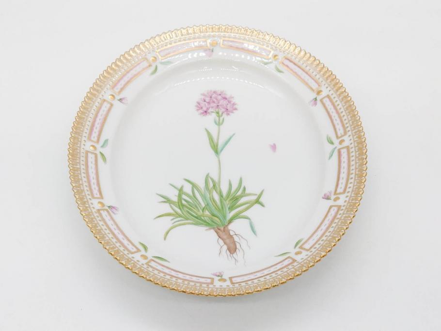 デンマーク　ROYAL COPENHAGEN(ロイヤルコペンハーゲン)　フローラダニカ　ピンクの花のデザインが可愛らしいオーバルプレート(金彩、フラワー、ディッシュ、中皿、洋食器、北欧)(R-080997)　