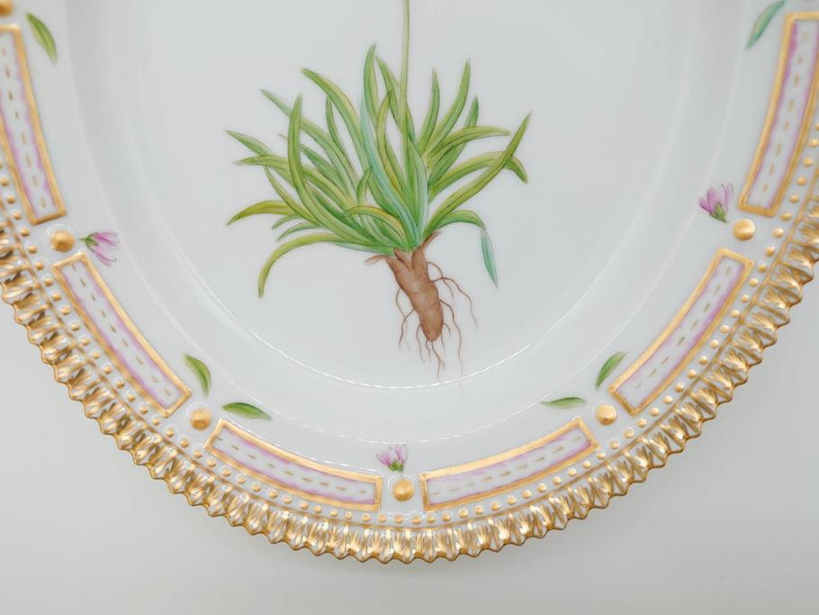 デンマーク　ROYAL COPENHAGEN(ロイヤルコペンハーゲン)　フローラダニカ　ピンクの花のデザインが可愛らしいオーバルプレート(金彩、フラワー、ディッシュ、中皿、洋食器、北欧)(R-080997)　