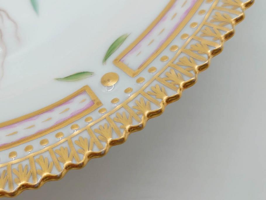 デンマーク　ROYAL COPENHAGEN(ロイヤルコペンハーゲン)　フローラダニカ　ピンクの花のデザインが可愛らしいオーバルプレート(金彩、フラワー、ディッシュ、中皿、洋食器、北欧)(R-080997)　