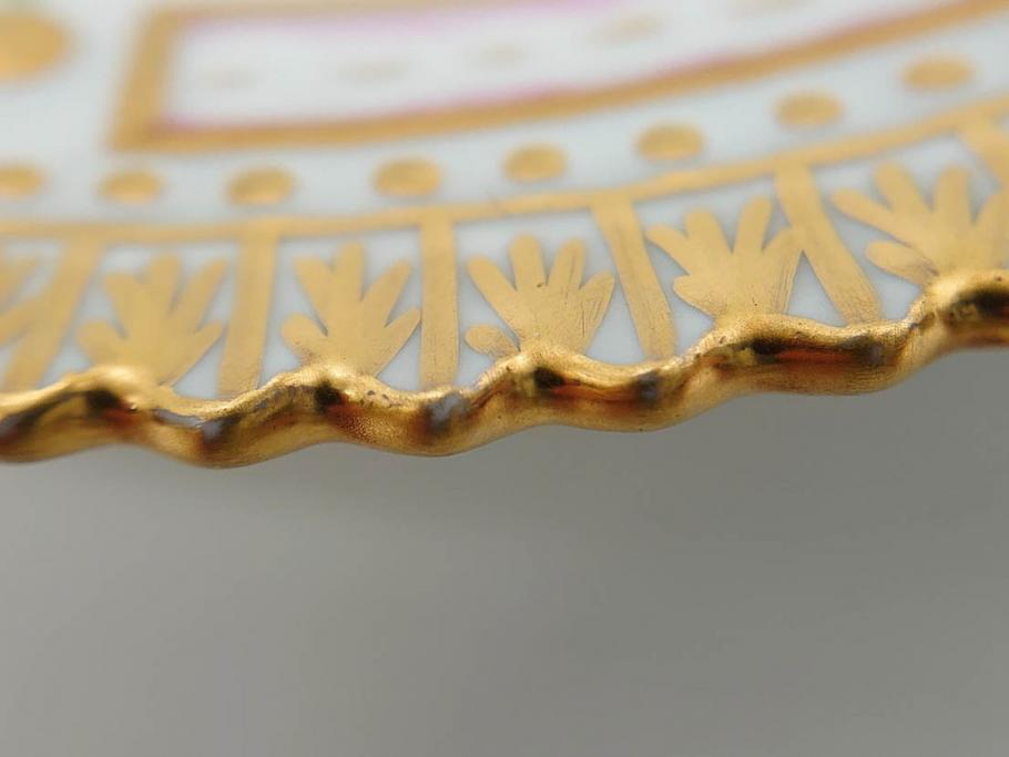 デンマーク　ROYAL COPENHAGEN(ロイヤルコペンハーゲン)　フローラダニカ　ピンクの花のデザインが可愛らしいオーバルプレート(金彩、フラワー、ディッシュ、中皿、洋食器、北欧)(R-080997)　