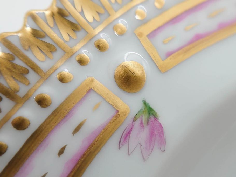 デンマーク　ROYAL COPENHAGEN(ロイヤルコペンハーゲン)　フローラダニカ　ピンクの花のデザインが可愛らしいオーバルプレート(金彩、フラワー、ディッシュ、中皿、洋食器、北欧)(R-080997)　