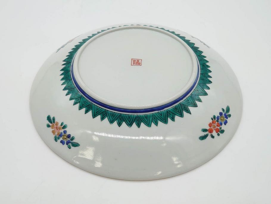 明治 九谷 花鳥風景 窓絵 唐草図 角福 中皿&小皿&ぐい呑み&そば