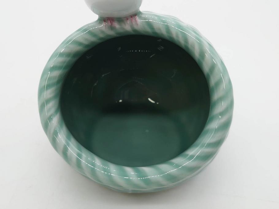 戦前　深川製磁　オールド深川　有田焼　陶器籠/金工　虫籠形真鍮製吊香炉の2点セット(鳥、小物入れ、仏具、茶道具、裏印、房付き)(R-080767)