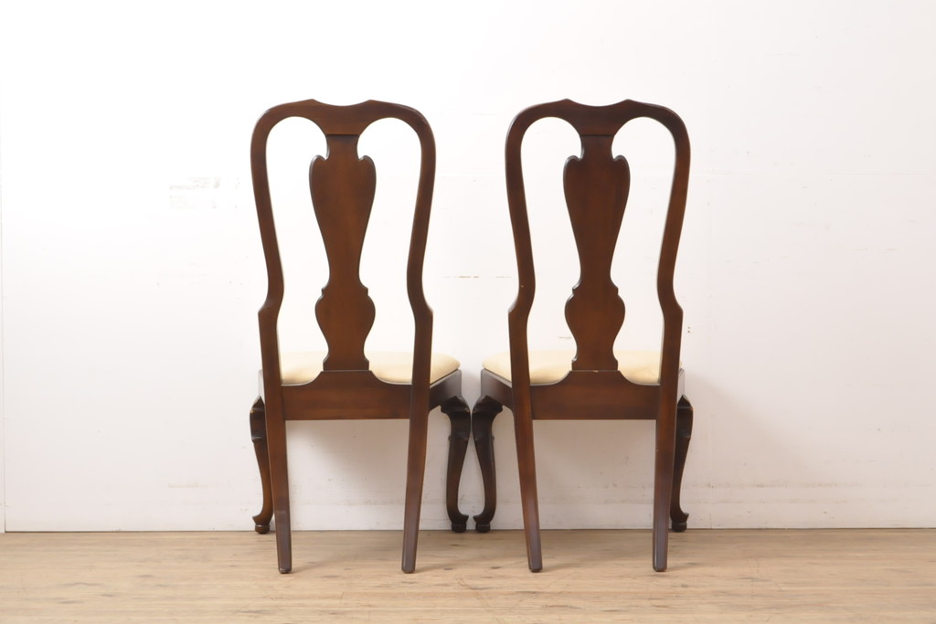 中古　DREXEL HERITAGE(ドレクセルヘリテイジ)　VINTAGE CHERRY(ビンテージチェリー)シリーズの猫脚付きチェア2脚セット(ダイニングチェア、椅子、イス)(R-056560)