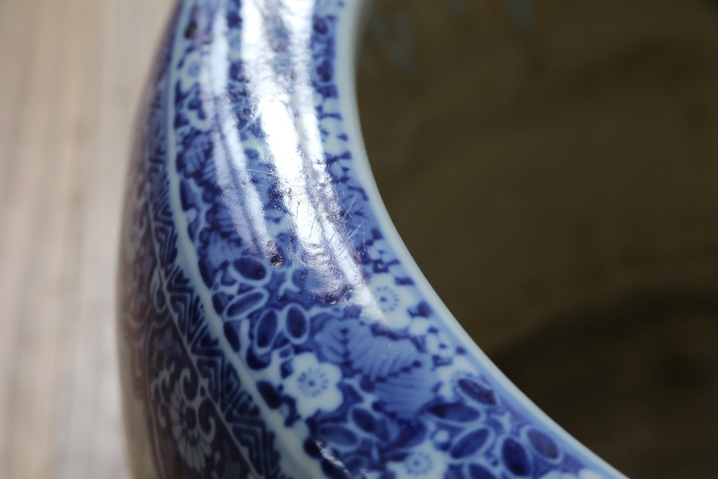 和製アンティーク　昭和初期〜中期　窓絵松竹図・南天　縁起の良いモチーフが描かれた瀬戸火鉢(鉢カバー、傘立て、金魚鉢)(R-079824)