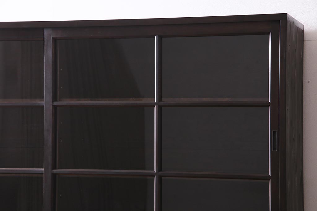【オーダー注文・受注生産商品】ラフジュ工房オリジナル　ヒノキ無垢材・ヒバ材　当店オリジナルガラス入り　重ね戸棚(食器棚、収納棚)