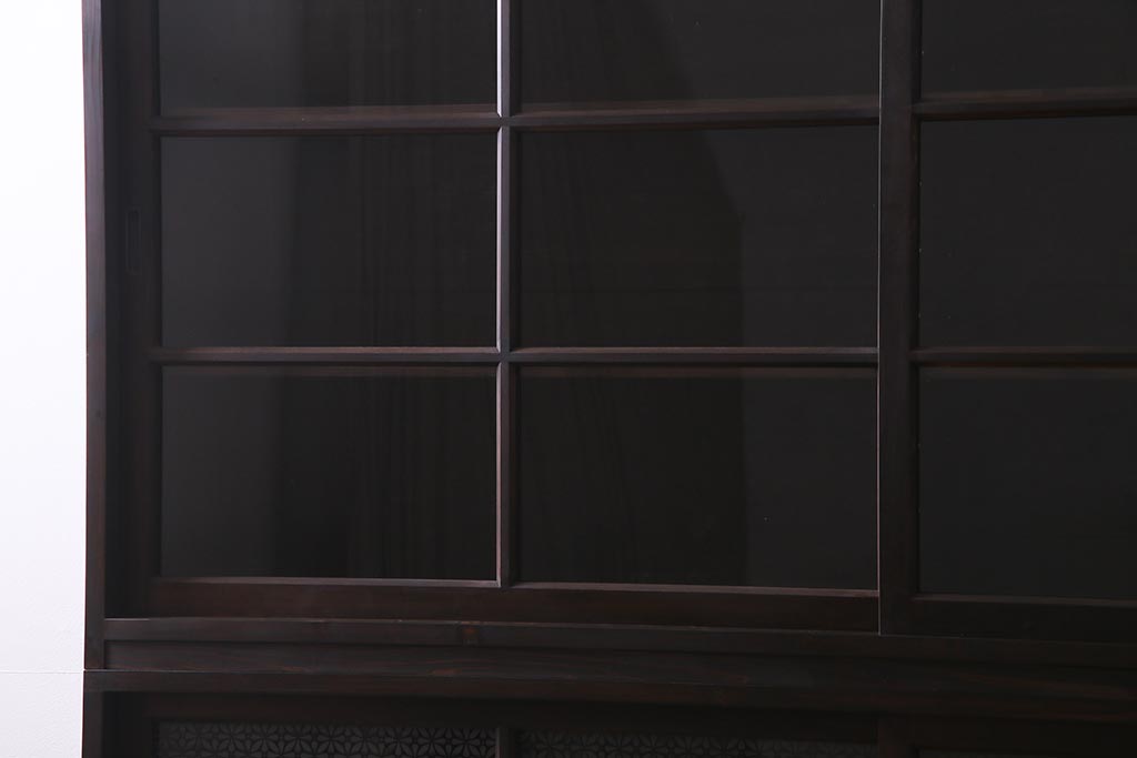 【オーダー注文・受注生産商品】ラフジュ工房オリジナル　ヒノキ無垢材・ヒバ材　当店オリジナルガラス入り　重ね戸棚(食器棚、収納棚)