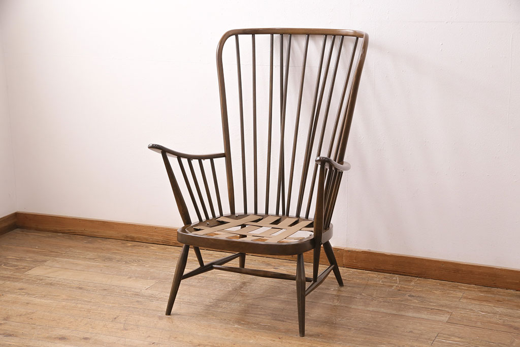 ヴィンテージ家具　ERCOL(アーコール)　エバーグリーン　エレガントな雰囲気漂う1人掛けイージーチェア(ラウンジチェア、アームチェア、椅子、ソファ、ビンテージ)(R-051666)