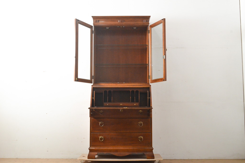中古　美品　DREXEL HERITAGE(ドレクセルヘリテイジ)　意外とレア!　マホガニー材製ビューローブックケース(デスク、机、本棚、本箱、収納棚、在宅用、在宅ワーク)(R-056908)